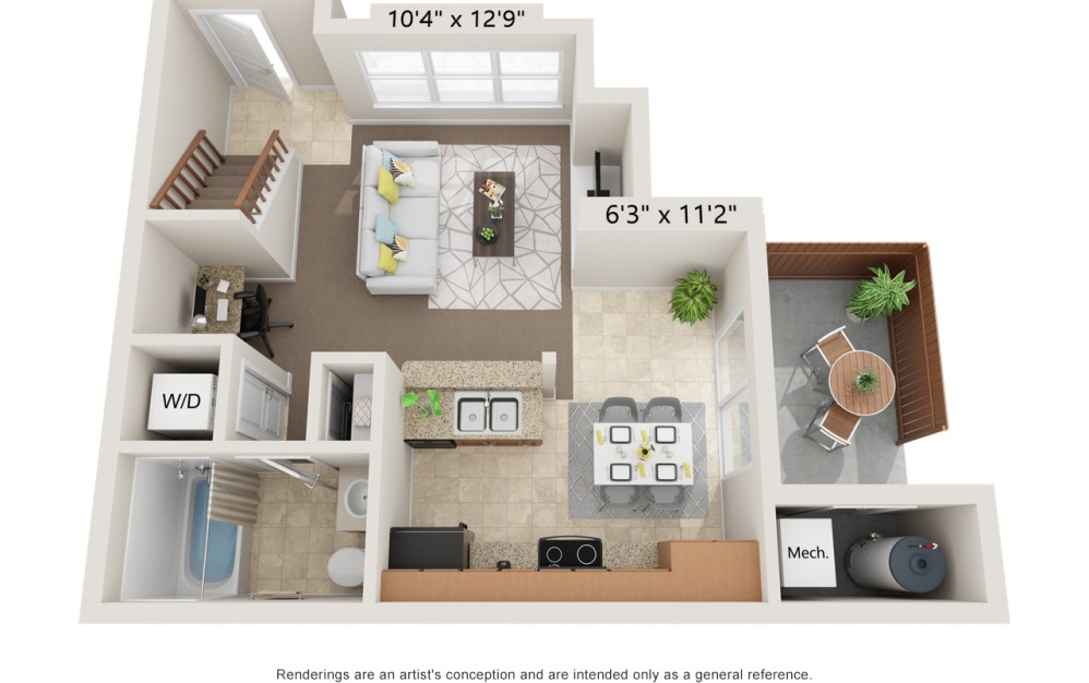 Rio - 2 bedroom floorplan layout with 2 bathrooms and 960 - 962 square feet (Floor 1)