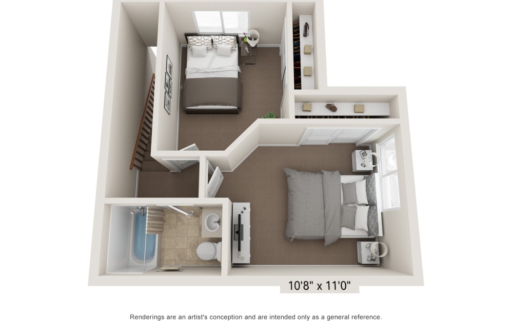 Rio - 2 bedroom floorplan layout with 2 bathrooms and 960 - 962 square feet (Floor 2)