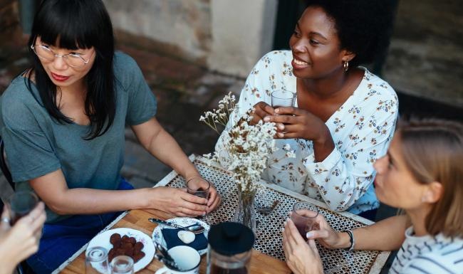 group of women having brunch at a neighborhood restaurant